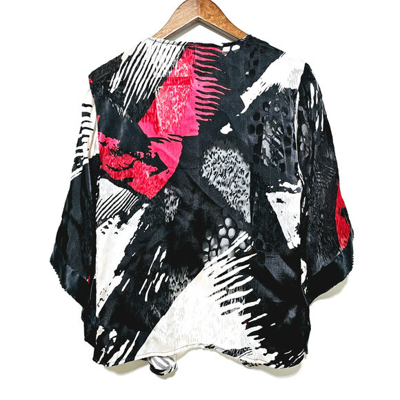 Talk of the Walk Silk Blend Kimono Cardigan Artsy Abstract Pattern Size M Casual - Picture 4 of 8